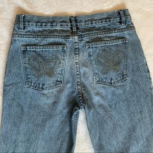 y2k mid-rise flair butterfly jeans